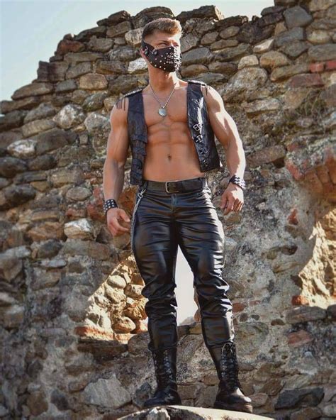 muscled hunk in leather mens leather pants tight leather pants