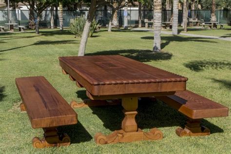 custom trestle natural wood outdoor table  redwood