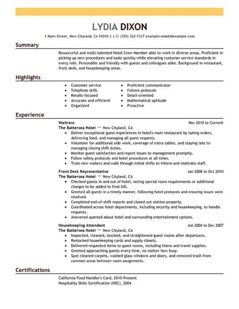 resume template hospitality industry resume themplate ideas