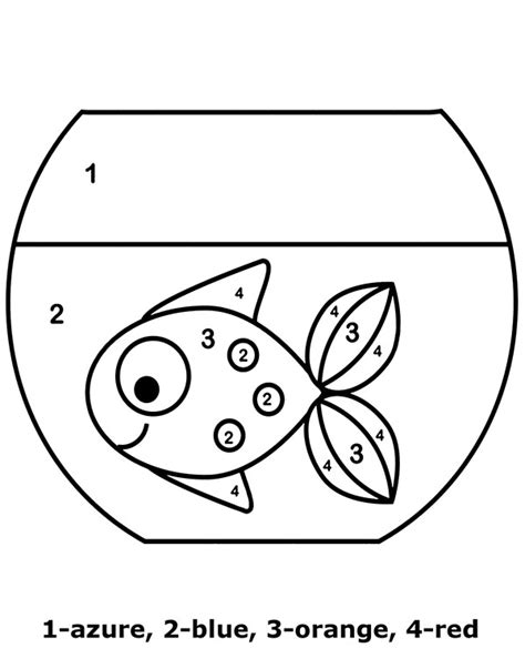 gold fish color  number easy worksheet topcoloringpagesnet