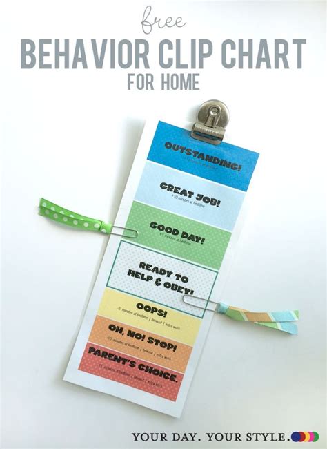printable childrens behavior clip chart  home behavior clip