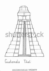 Tikal Mayan Guatemala Pyramid Lettering sketch template