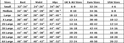 usa  size chart mens clothing google search