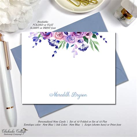 personalized floral note card set  envelopes flat  etsy