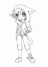 Coloring Anime Pages Girl Cute Cat Chibi Getcoloringpages Animated Neko sketch template