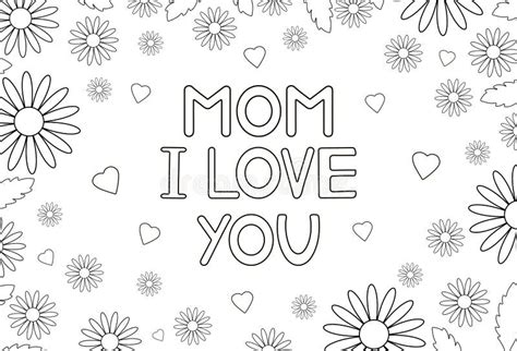 mom  love  card  flowers  hearts coloring page stock