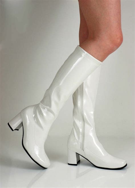 white 1960s go go ladies retro boots for women knee high