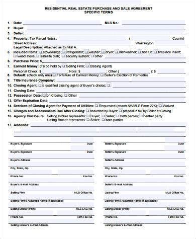 sample real estate purchase forms   ms word