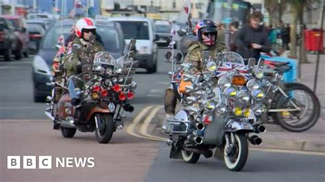 brighton mods take to scooters for easter egg giveaway bbc news