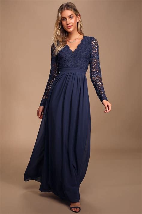 awaken  love navy blue long sleeve lace maxi dress long sleeve lace maxi dress bridesmaid