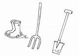 Coloring Shovel Pitchfork Schuppe Boots Gummistiefel Malvorlage sketch template