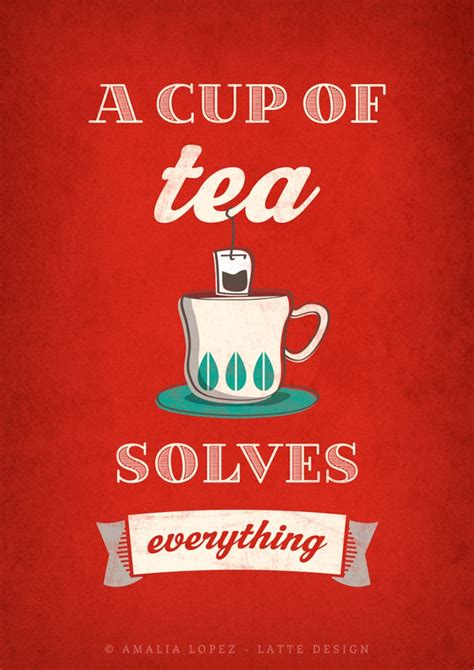 tea print  cup  tea solves  tea poster red etsy