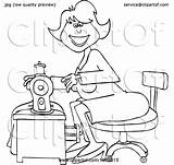 Sewing Seamstress Cartoon Woman Lineart Illustration Happy Dress Vector Djart Royalty Clipart 2021 sketch template