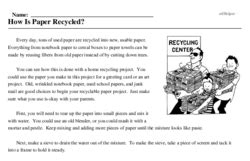 paper recycled reading comprehension worksheet edhelper
