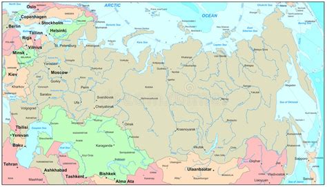 Mapa Político De Rusia Con Nombres Ilustración Del Vector
