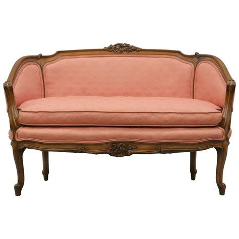 Small French Country Louis Xv Style Carved Walnut Pink