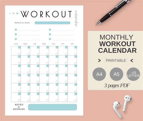 monthly workout calendar template printable calendar