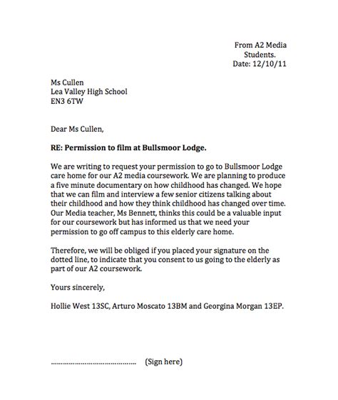 student blog   group  permission letter