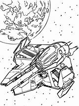Coloring Spaceship Pages Jedi Kenobi Wan Obi Starfighter sketch template