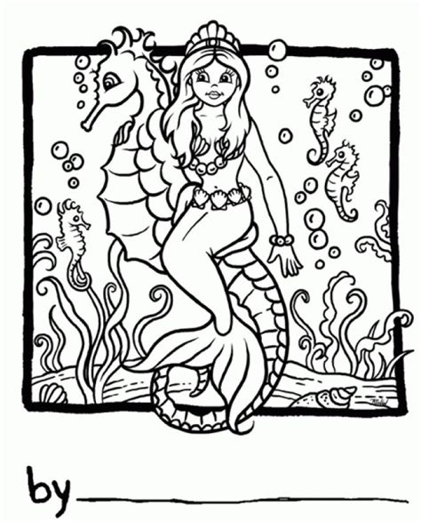 beautiful mermaid   seahorse coloring pages letscoloritcom