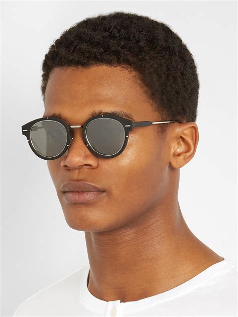 lyst dior homme magnitude 0 1 round frame sunglasses in black for men