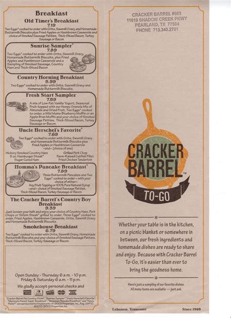 cracker barrel menu