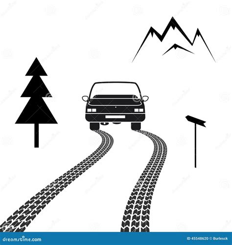 car driving   mountain road  tire tracks stock vector image