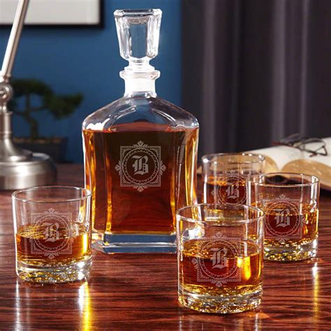 winchester decanter set with custom whiskey glasses 28e