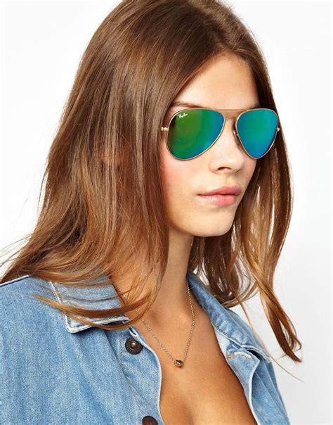 lyst asos rayban green mirrored aviator sunglasses  blue
