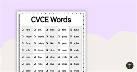 printable word list cvce words teach starter