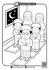 Sholat Mewarnai Tarawih Anak Masjid Berjamaah Kartun Ramadhan Belajar Dengan Teman sketch template