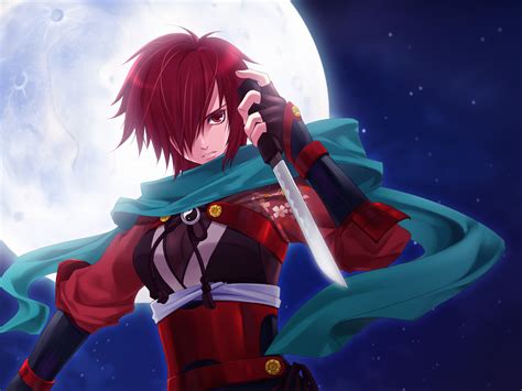 Meiko Moon Ninja Red Eyes Red Hair Scarf Vocaloid Weapon