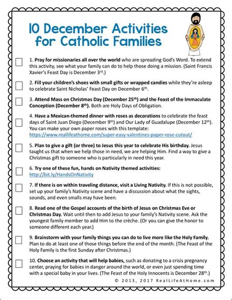 activities  catholic families  december  printable