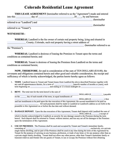 colorado rental lease agreement templates  word