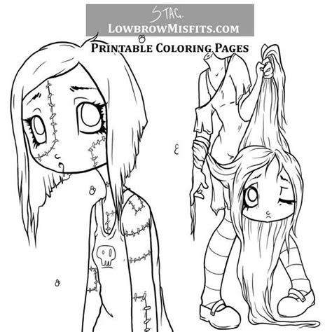 zombie girl coloring pages digital set   creepy cute etsy zombie