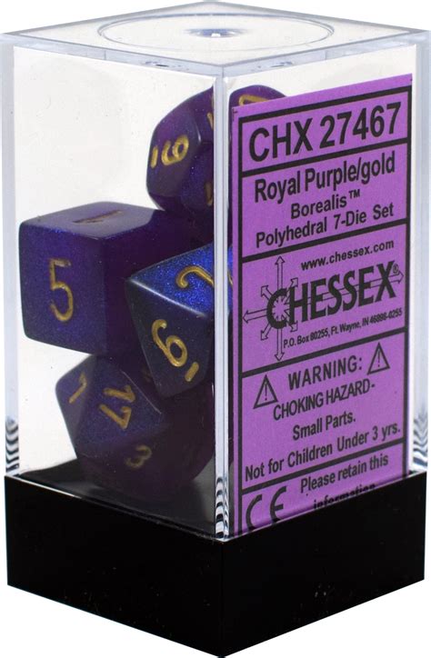 chessex borealis royal purple  gold polyhedral  dice set chx