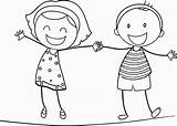Boy Coloring Girl Holding Pages Hands Kids Drawing Cartoon Colour Template Colouring Clipart Color Print Printable Getcolorings Girls Clip Cute sketch template