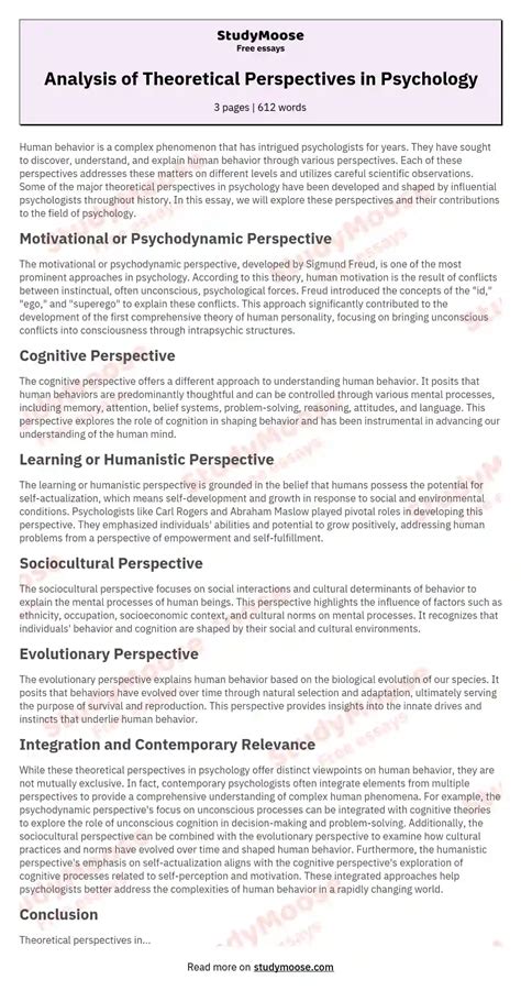 analysis  theoretical perspectives  psychology  essay