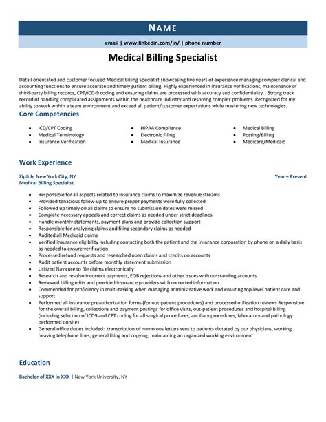 sample medical billing resume templates  ms word  riset