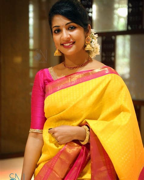 gorgeous navya in a bright yellow seematti saree seematti celebrity