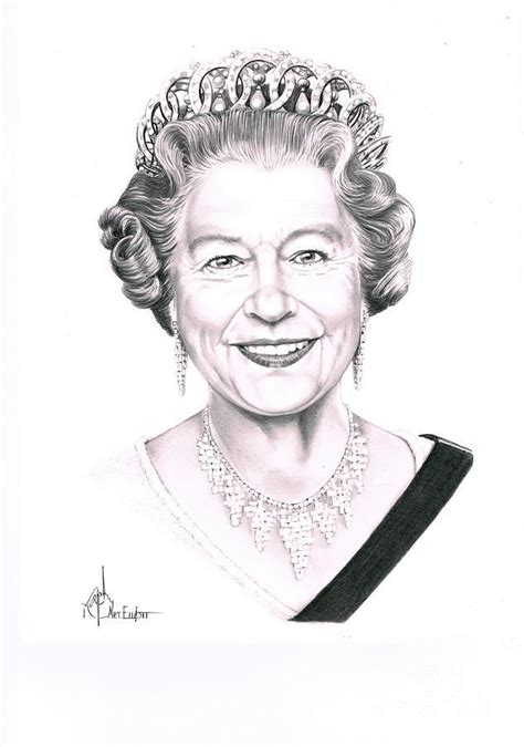 queen elizabeth ii  murphy elliott traditional pencil art queen