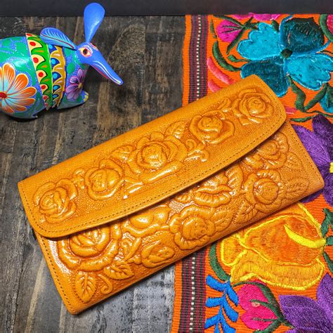 tooled leather wallets womens wallet mexican hand tooled wallet