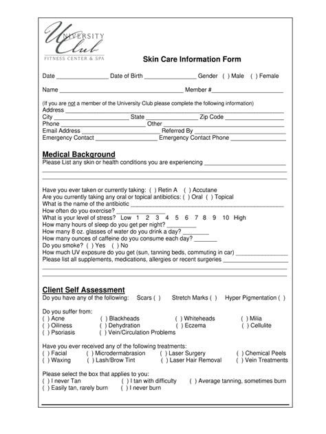 printable esthetician forms client intake form skincare consultation
