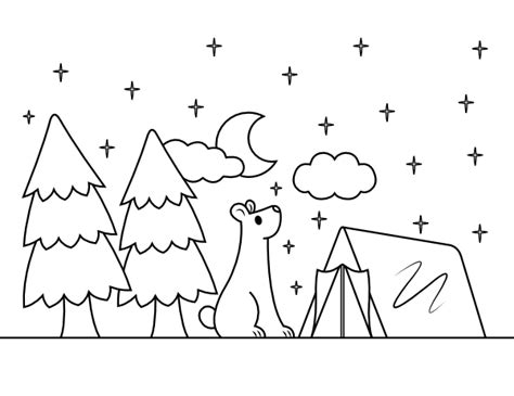 printable bear camp scene coloring page