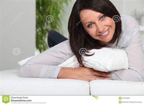 Brunette Laying In Her Bed Stock Image Image Of Elbow