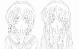 Clannad Lineart Twins Fujibayashi Kyou Ryou Deviantart Anime Manga sketch template