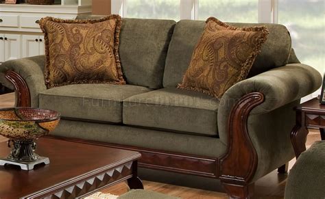green fabric traditional sofa loveseat set wcarved wood