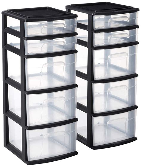 homz bkdc plastic  drawer medium storage tower black frame
