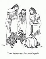 Sisters Coloring Three Native American Corn Pages Squash Beans Indian Wampanoag Thanksgiving Adult Indians Beautiful Iroquois Women Color People First sketch template