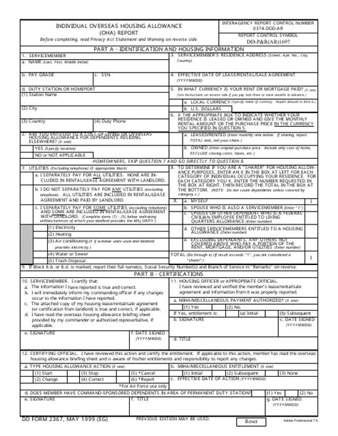 dd form   fillable  individual overseas housing